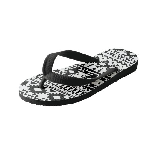 Zwart-wit Azteeks geometrisch vectorpatroon Kinder Teenslippers (Schuin)