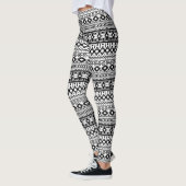 Zwart-wit Azteeks geometrisch vectorpatroon Leggings (Links)