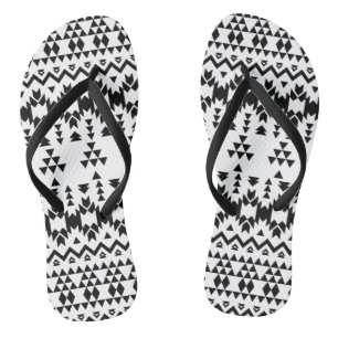 Zwart-wit Azteeks geometrisch vectorpatroon Teenslippers