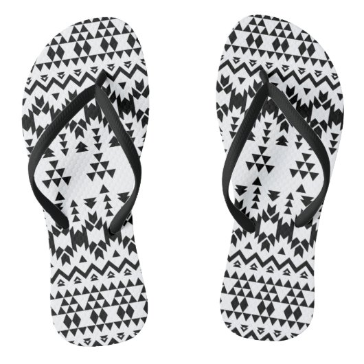 Zwart-wit Azteeks geometrisch vectorpatroon Teenslippers (Voetbed)