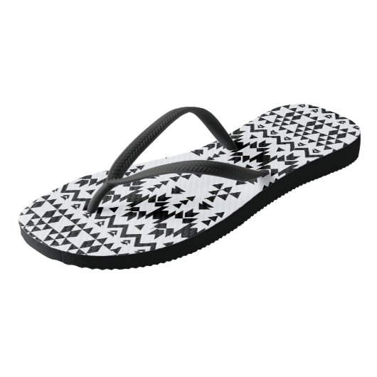 Zwart-wit Azteeks geometrisch vectorpatroon Teenslippers (Schuin)