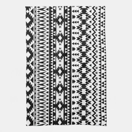 Zwart-wit Azteeks geometrisch vectorpatroon Theedoek (Verticaal)