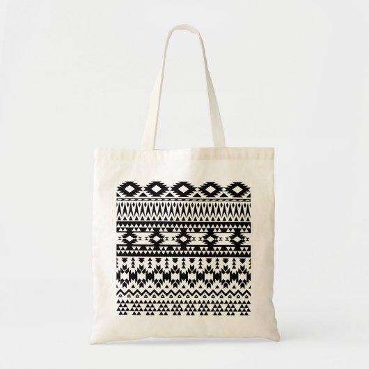 Zwart-wit Azteeks geometrisch vectorpatroon Tote Bag (Voorkant)