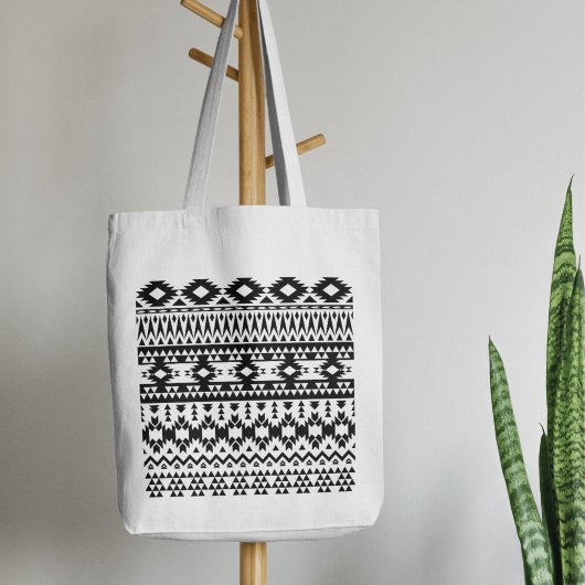 Zwart-wit Azteeks geometrisch vectorpatroon Tote Bag
