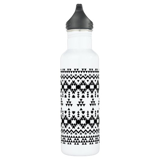 Zwart-wit Azteeks geometrisch vectorpatroon Waterfles (Rechts)