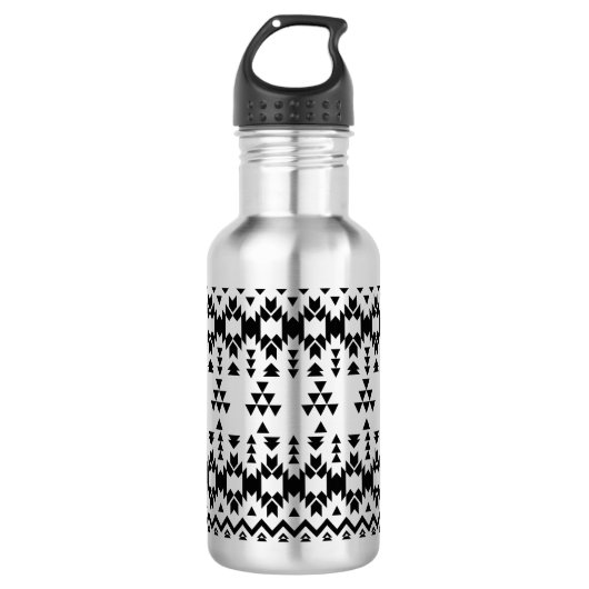 Zwart-wit Azteeks geometrisch vectorpatroon Waterfles (Voorkant)