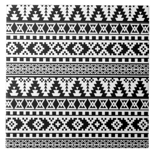 Zwart wit Azteeks patroon Tegeltje (Voorkant)