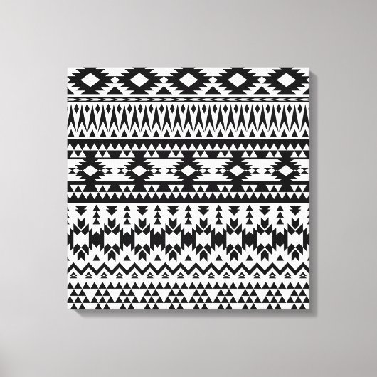 Zwart-wit Azteekse geometrische vectorpatroon Canvas Afdruk (Voorkant)