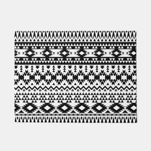 Zwart-wit Azteekse geometrische vectorpatroon Deurmat (Voorkant)