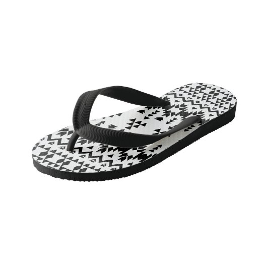Zwart-wit Azteekse geometrische vectorpatroon Kinder Teenslippers (Schuin)