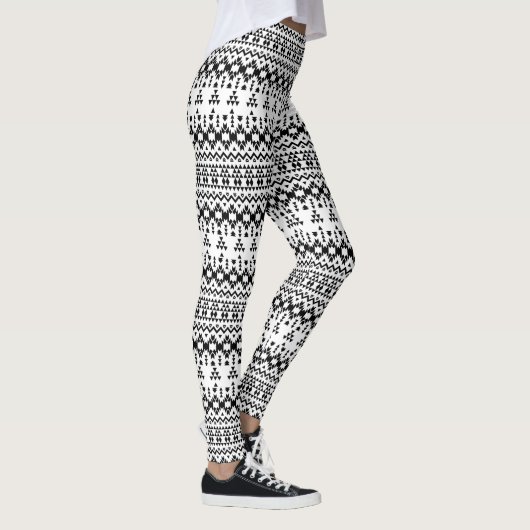Zwart-wit Azteekse geometrische vectorpatroon Leggings (Rechts)
