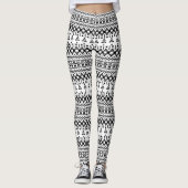 Zwart-wit Azteekse geometrische vectorpatroon Leggings (Voorkant)