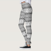 Zwart-wit Azteekse geometrische vectorpatroon Leggings (Links)