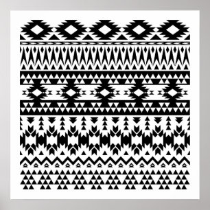 Zwart-wit Azteekse geometrische vectorpatroon Poster