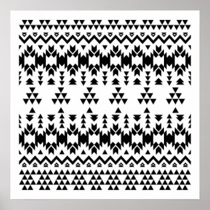 Zwart-wit Azteekse geometrische vectorpatroon Poster