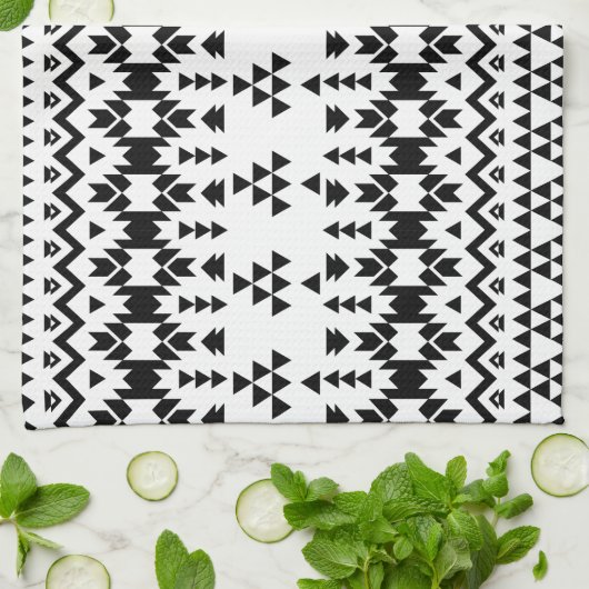 Zwart-wit Azteekse geometrische vectorpatroon Theedoek (Gevouwen)