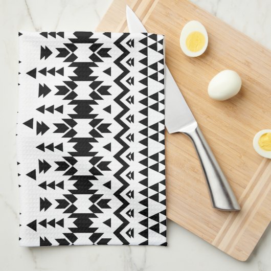 Zwart-wit Azteekse geometrische vectorpatroon Theedoek (Quarter Fold)