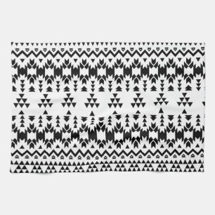 Zwart-wit Azteekse geometrische vectorpatroon Theedoek
