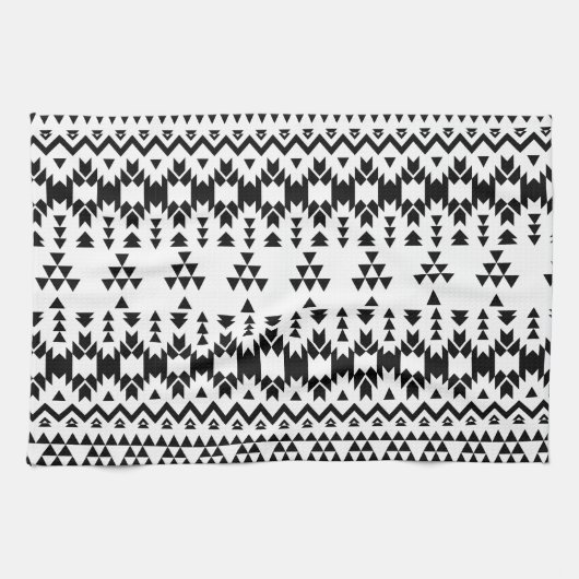 Zwart-wit Azteekse geometrische vectorpatroon Theedoek (Horizontaal)