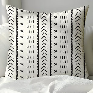 Zwart-wit Azteekse stam-boho-patroon Kussen