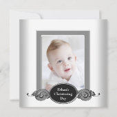 Zwart Wit Baby Boy Foto Doop Kaart (Voorkant)