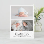 Zwart Wit Baby Boy Photo Grid Dank u Bedankkaart (Staand voorkant)