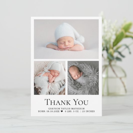 Zwart Wit Baby Boy Photo Grid Dank u Bedankkaart (Staand voorkant)