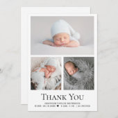 Zwart Wit Baby Boy Photo Grid Dank u Bedankkaart (Voorkant / Achterkant)