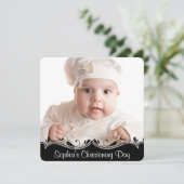 Zwart Wit Baby Foto Christening Kaart (Staand voorkant)