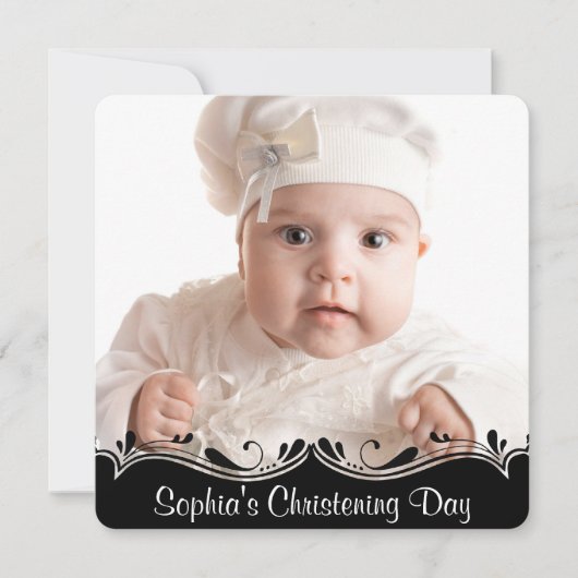 Zwart Wit Baby Foto Christening Kaart (Voorkant)