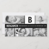 Zwart-wit Baby monogram 5 foto Modern Birth Aankondiging (Voorkant)