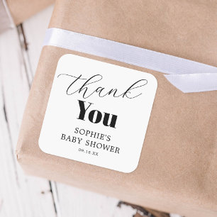 Zwart wit Baby shower dank u Vierkante Sticker