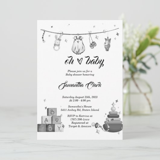 Zwart-wit Baby shower Kaart (Staand voorkant)