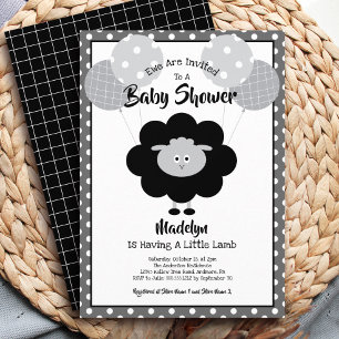 Zwart Wit Baby shower Lamsballonnen Schattige Mode Kaart