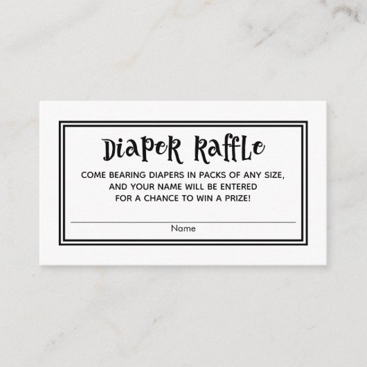 Zwart-wit Baby shower Luier Raffle Kaarten (Voorkant)