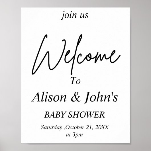 Zwart-Wit Baby Shower Poster (Voorkant)