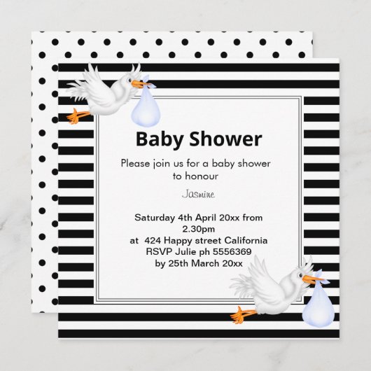 Zwart-wit baby shower Spot Stork Kaart (Voorkant / Achterkant)