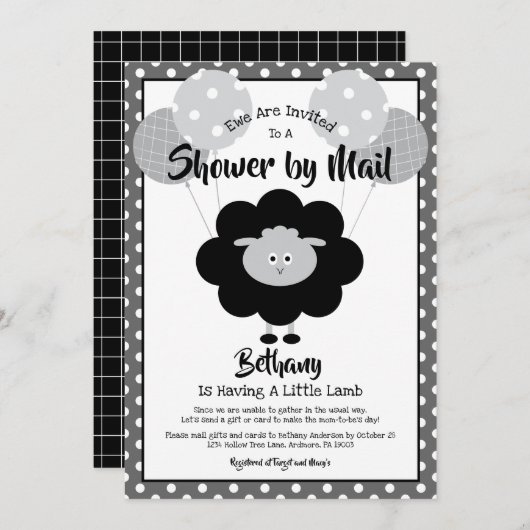 Zwart Wit Baby shower van Mail Lamb Chic Modern Kaart (Voorkant / Achterkant)
