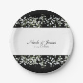 Zwart & Wit Baby's Adem Bloemen Huwelijk Borden Papieren Bordje (Voorkant)