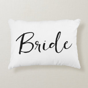 Zwart-wit Bachelorette Bruid Kalligrafie Accent Kussen