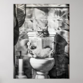 Zwart-Wit Badkamer Kat Print, Grappige Posters, Poster (Voorkant)