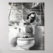 Zwart-Wit Badkamer Kat Print, Grappige Posters, Poster (Voorkant)