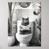Zwart-Wit Badkamer Kat Print, Grappige Posters, Poster (Voorkant)