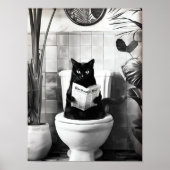 Zwart Wit Badkamer Kat Print, Grappige Posters, Poster (Voorkant)