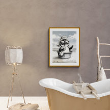 Zwart-wit badkamer kunst, grappig, modern, muur