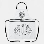 Zwart-wit Baking Queen Typografie Naam Schort (Voorkant)