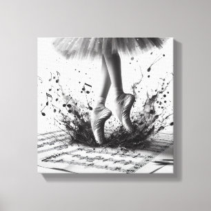 Zwart-wit ballet Slippers Stretched Canvas