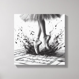 Zwart-wit ballet Slippers Stretched Canvas