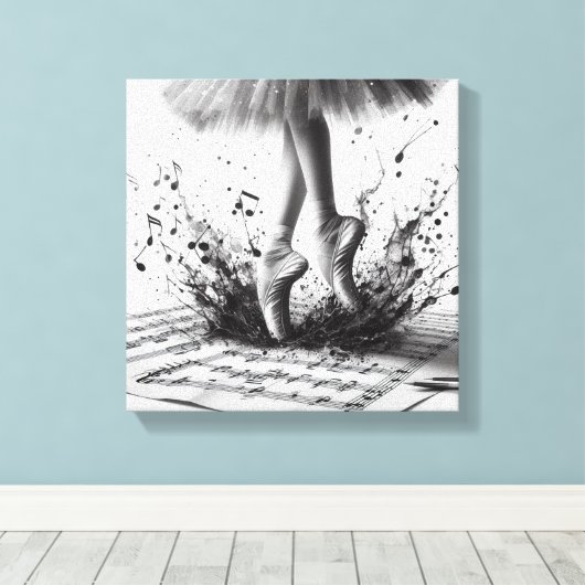 Zwart-wit ballet Slippers Stretched Canvas (Insitu (Houten vloer))