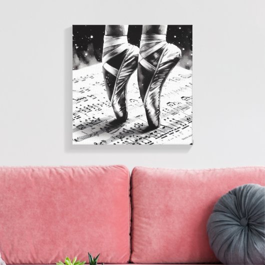 Zwart-wit ballet Slippers Stretched Canvas (Insitu (Woonkamer))